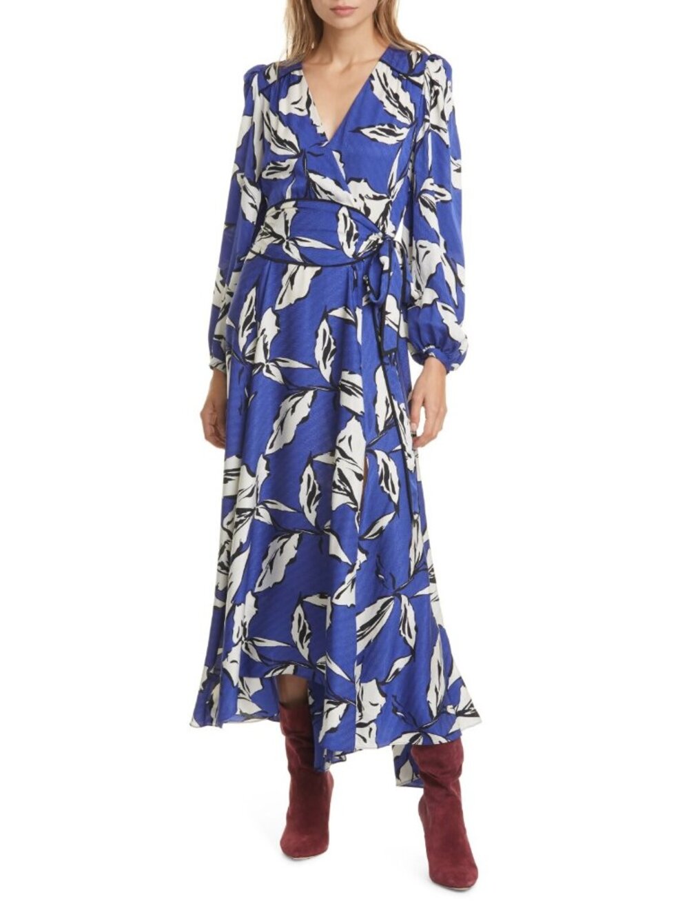 Veronica Beard Mclean Long Sleeve Floral Silk Blend Maxi Dress Blue Multi Size 4 - Picture 2 of 8
